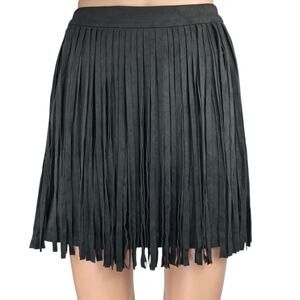 BB Dakota Barton Black Faux Suede Fringe High Waisted A Line Mini Skirt Size 0